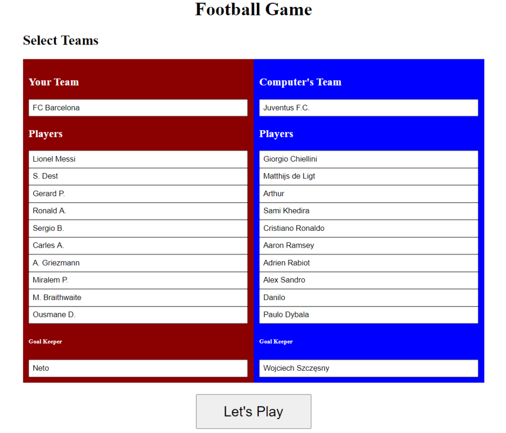 select football teams and players