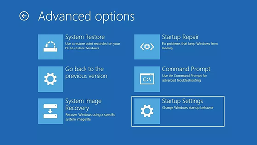 windows advanced options startup settings
