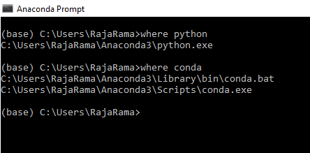 Check conda install location using where conda