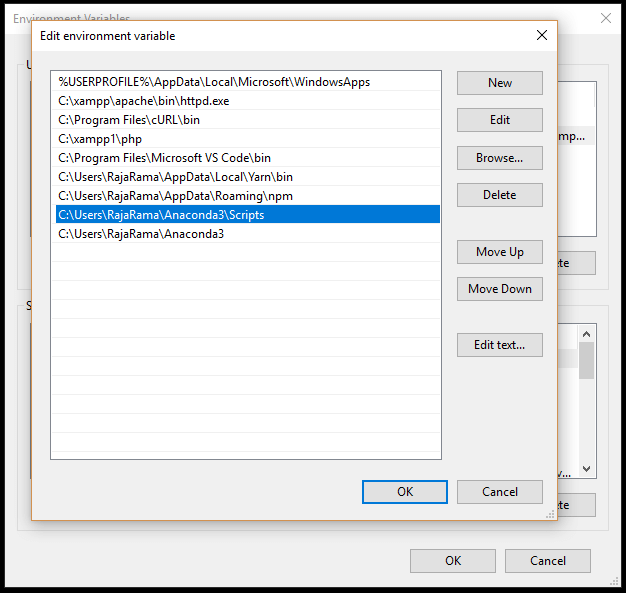 Add paths in edit environment variable window