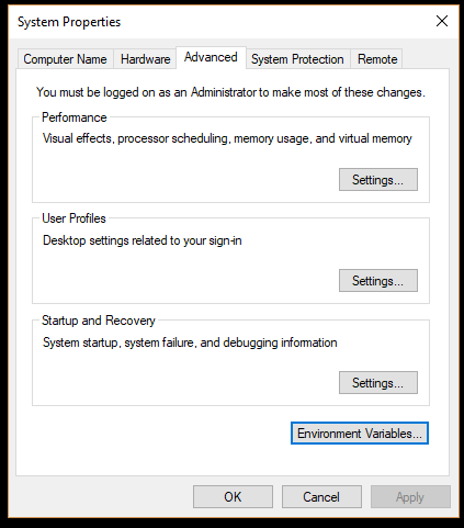 System properties window
