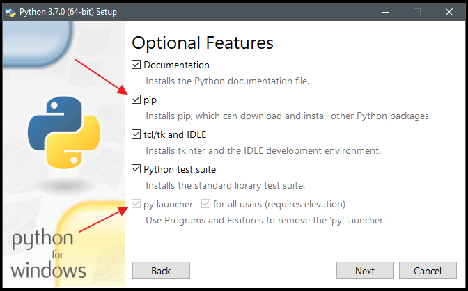 python installer select pip