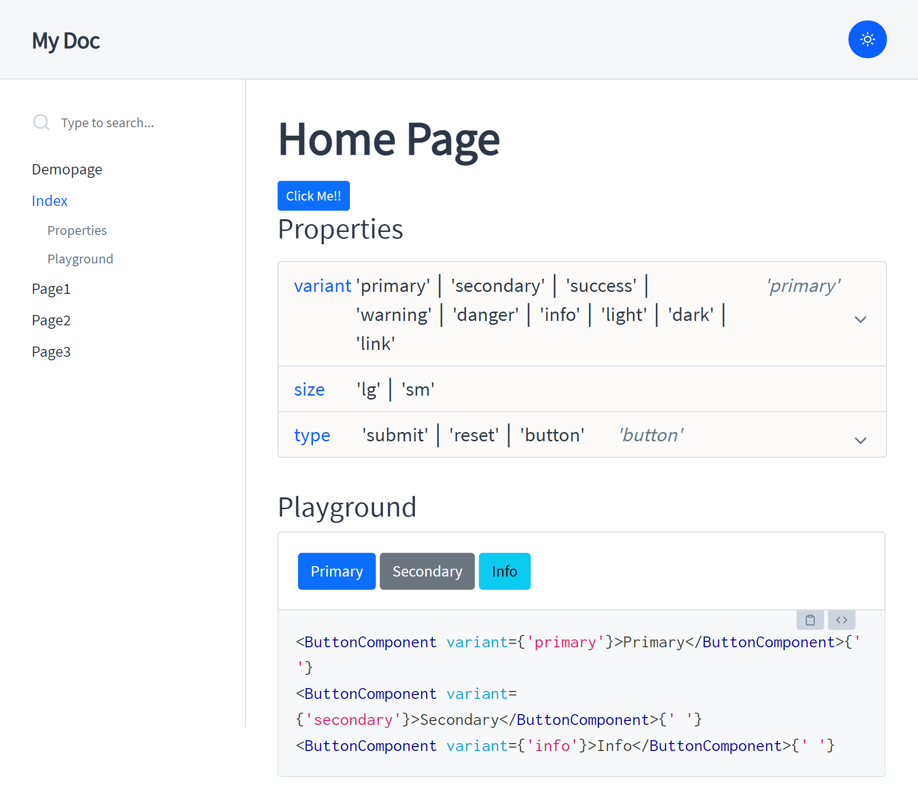 doczjs playground component on button